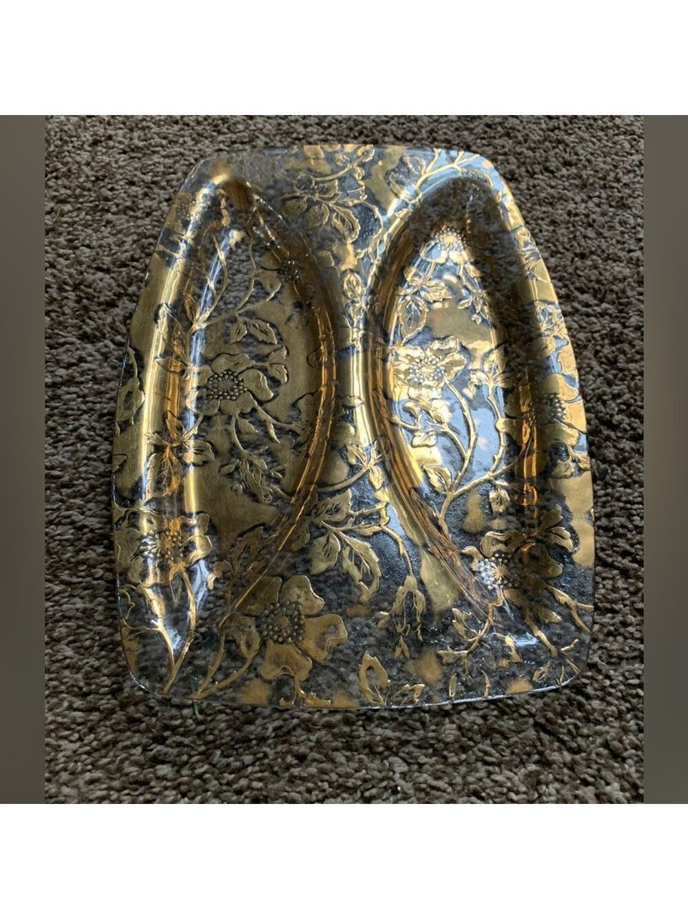 Vintage Ricco Verre 22Kt Gold Embossed Glass Serving Tray